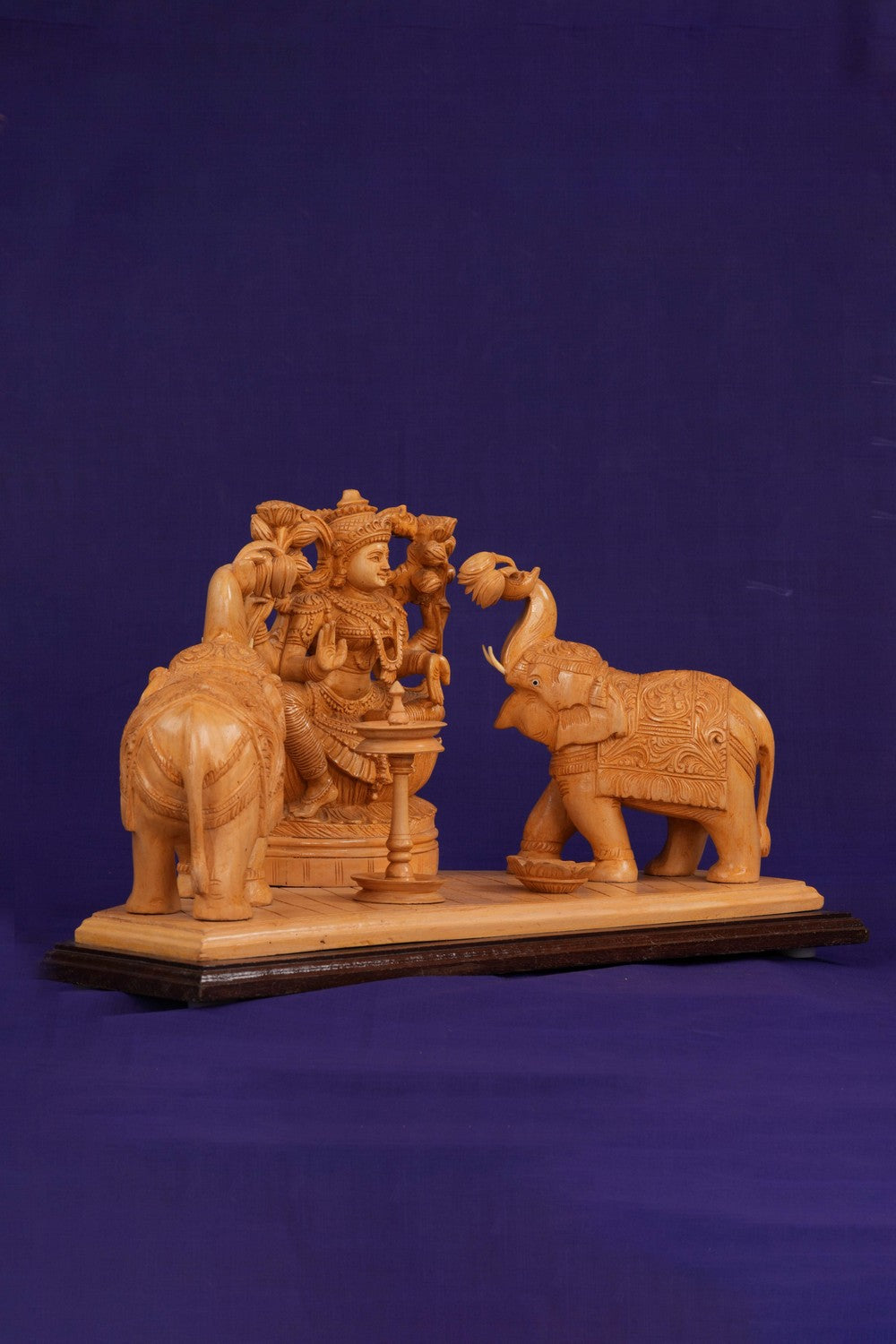 Image of White Cedar Wooden MahaLakshmi Statue With Elephants